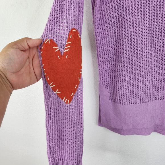 Kerri Rosenthal Purple Knit Heart Elbow Patch Women's Sweater XS Cashmere Blend - Picture 5 of 15